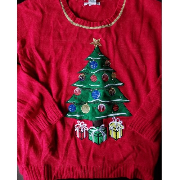 Christmas Sweater Size Large Red Christmas Tree - Picture 1 of 2